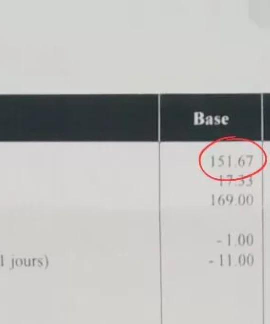 salaire de base 151,67 heures