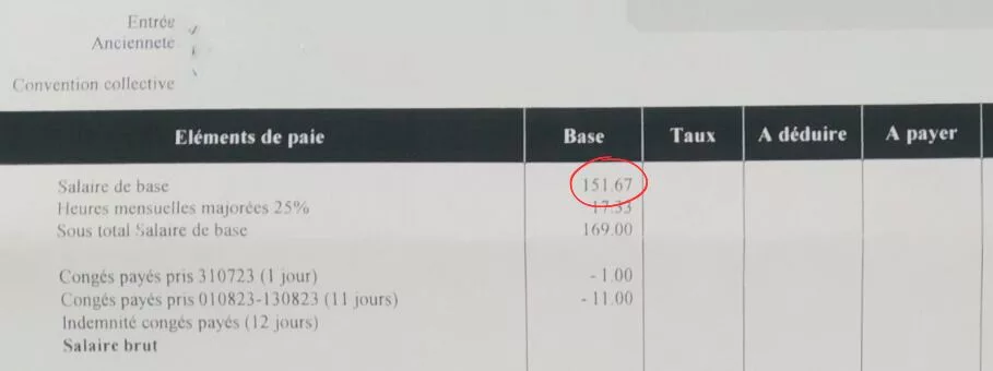 salaire de base 151,67 heures